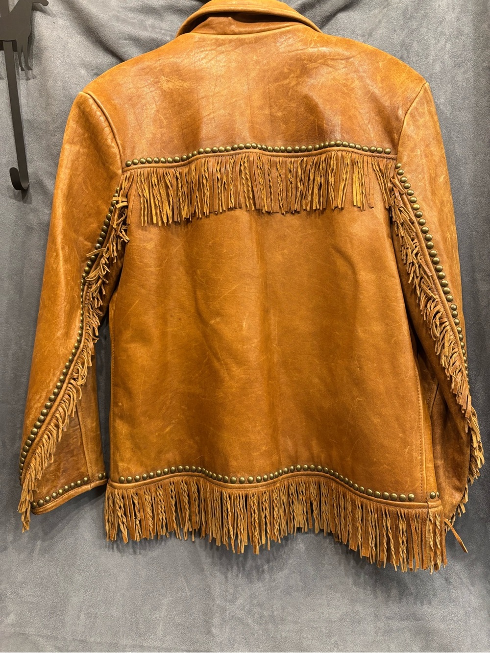 Medium Double D Ranch Tan Fringe Studded Western Cowgirl Leather Jacket - Picture 10 of 11